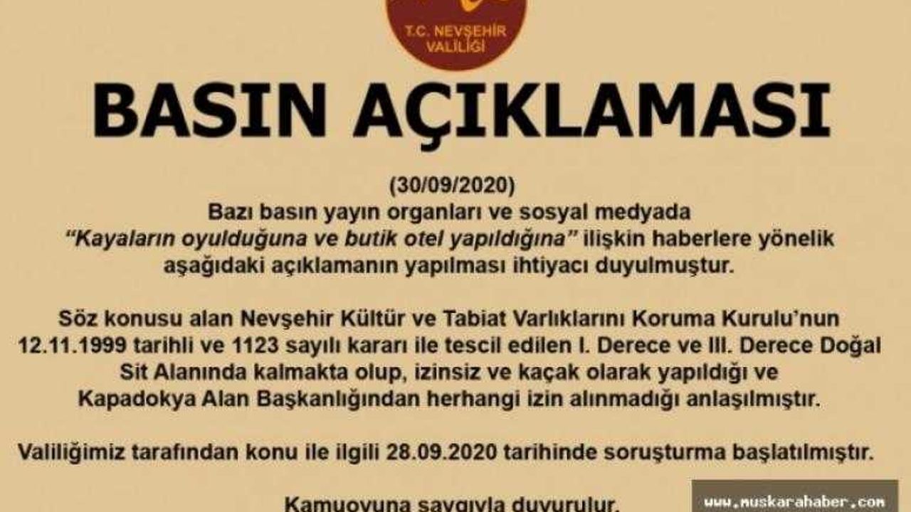 T.C. NEVŞEHİR VALİLİĞİ BASIN AÇIKLAMASI 