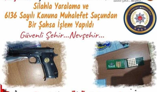 Gülşehir’de Silahla Yaralama ve 6136 Sayılı Kanuna Muhalefet Suçundan Bir Şahsa İşlem Yapıldı.