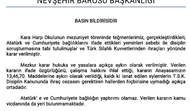 NEVŞEHİR BAROSU BAŞKANLIĞI BASIN BİLDİRİSİDİR.