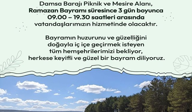 Damsa Barajı Piknik ve Mesire Alanı Ziyaretçilerini Bekliyor