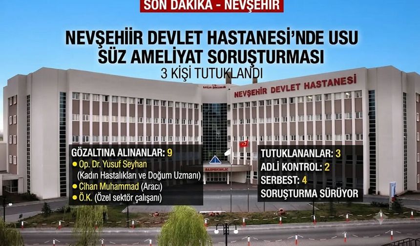 Nevşehir Devlet Hastanesi'nde Usulsüz Ameliyat Soruşturması: 3 Tutuklama.